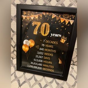 Framed 8x11 sign for a 70th bday party
